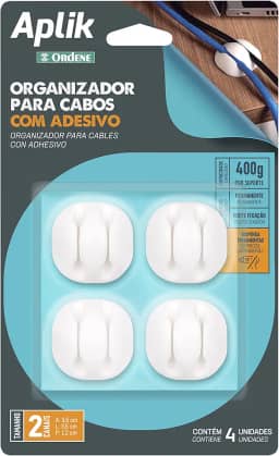 Ordene - Organizador para Cabos Emborrachado Duplo com Adesivo, Cor Branca, Linha Aplik