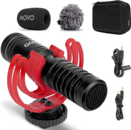 Movo Microfone de vídeo externo VXR10-PRO para câmera com suporte de choque Rycote Lyre - Microfone Shotgun compacto e acessórios compatíveis com smartphones e câmeras DSLR - Microfone DSLR sem