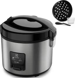 Panela Elétrica Electrolux vapor arroz capacidade 3,5L 10 xícaras 2 em 1 timer panela removivel antiaderente tampa ERC20 inox 220v por Rita Lobo