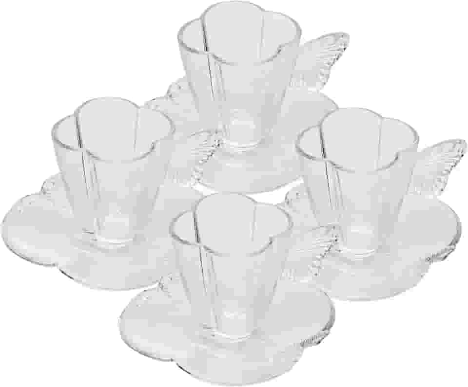 WOLFF - Conjunto 4 Xícaras de Chá de Vidro com Pires Butterfly 180ml