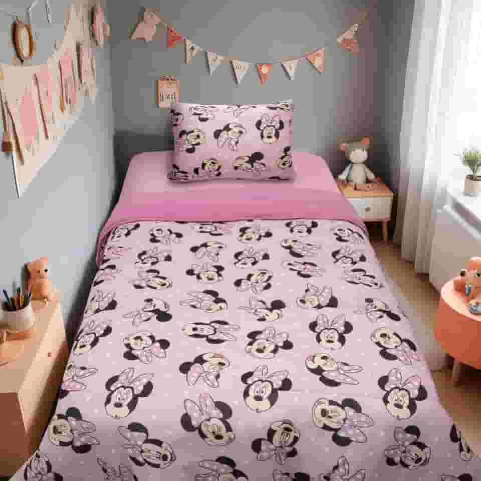 Edredom Estampado 1 Peça Portallar Disney Big Minnie/Rosa Cravo Solteiro