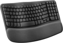 Teclado Ergonômico sem fio Logitech Wave Keys com Design Ondulado, Suporte para Descanso de Pulso Acolchoado, Bluetooth ou Receptor USB Logi Bolt, Compatível com Windows/Mac e Layout US - Grafite