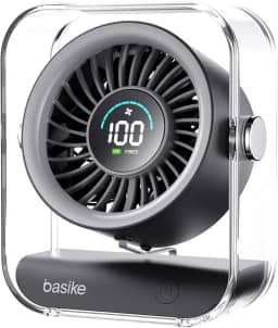 Basike Ventilador de Mesa Mini com Display Digital, 100 Níveis de Velocidade Portátil Bateria 5000mAh de 7h, Anjo Ajustável 60°, Silencioso para Casa, Escritório e Viagens (Preto)
