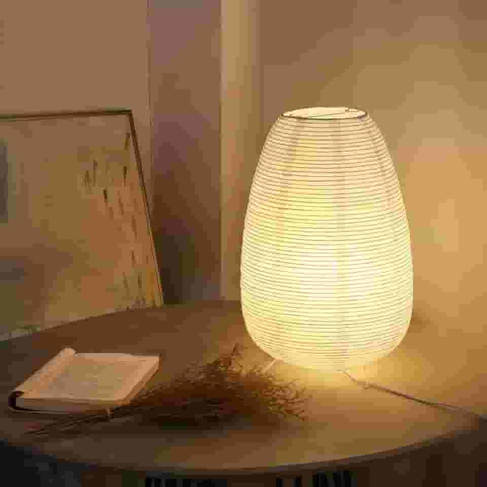 Anicompa Luminária De Mesa Papel Arroz, Japonesa Com 3 Cores, Abajur Cabeceira Estilo Wabi-Sabi, Luz Noturna Para Sala Estar/Quarto/Cabeceira (Lâmpada Incluída)