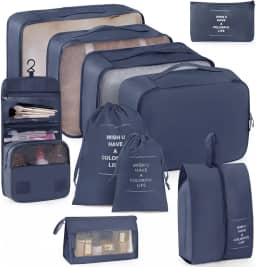 KIT 10 Necessaire Feminina Organizador de Malas para Viagem: Kit Completo de Organização - Inclui Bolsa Organizadora -Organizadores de Bagagem para Viagem-VANOVA (AZUL)