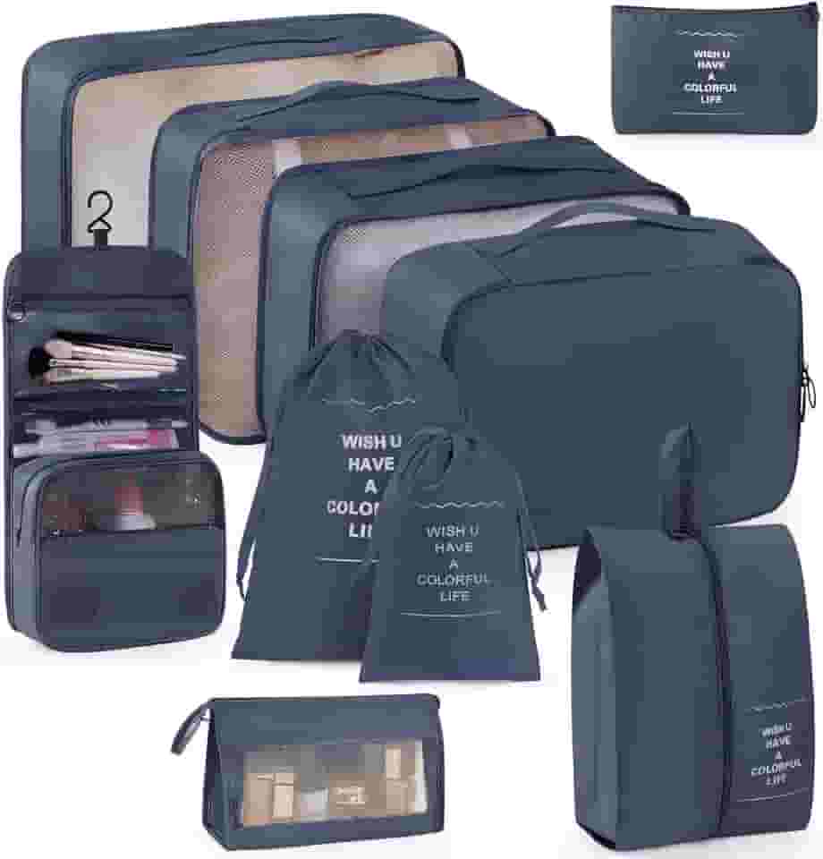 KIT 10 Necessaire Feminina Organizador de Malas para Viagem: Kit Completo de Organização - Inclui Bolsa Organizadora -Organizadores de Bagagem para Viagem-VANOVA (AZUL)