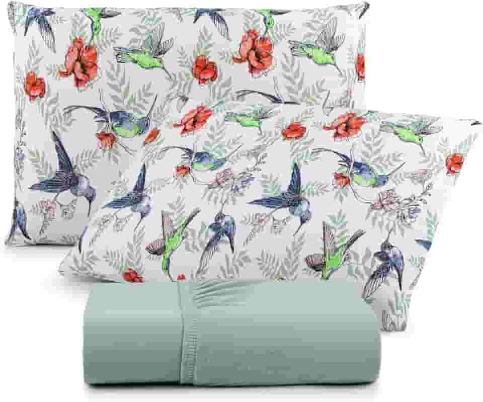 Jogo de Lençol 100% Algodão com Fronhas, Malha Penteada 130g, Antialérgico, Vários Tamanhos (Queen, Beija Flor)