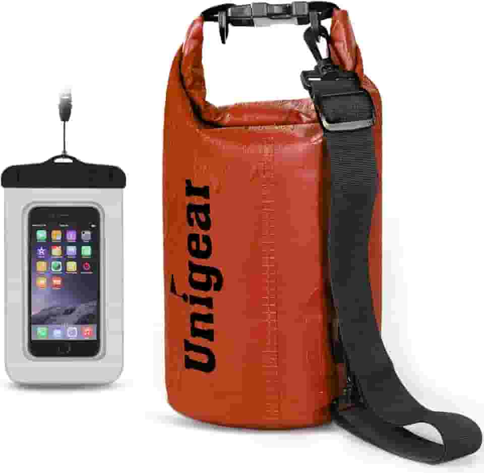 Unigear Bolsa seca à prova d'água, sacos flutuantes e leves para caiaque, barco, pesca, natação e acampamento com capa de telefone à prova d'água