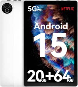 Tablet 10 polegadas Android 15 OS GMS Certified Tablets PC 1,8 GHz 5-Core 20 (3+17) GB RAM 64 GB ROM 1 TB expansível 1280x800 HD IPS tela sensível ao toque 5000 mAh WiFi 6 Bluetooth 5.4 câmera dupla