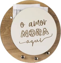 Porta Chaves e Cartas Amor Mora Aqui Redondo Organizador Luxo