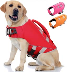 Queenmore Colete salva-vidas para cães, colete salva-vidas para cães grandes, médios e pequenos, colete de natação refletivo ajustável, salva-vidas para cães de alta flutuabilidade, preservador de