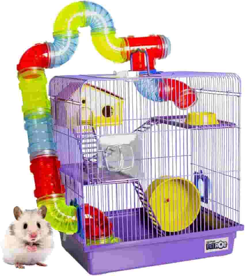 Gaiola Hamster Com Casa Completa 3 Andares Tubo Luxo Premium Grande Acessórios (Lilás)