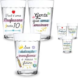 Jogo 3 Copos Personalizados Arte Professores Educação 190ML Coloridos Resistente Arte Fixa Em Verniz Ideal para Presente (Kit Professora)
