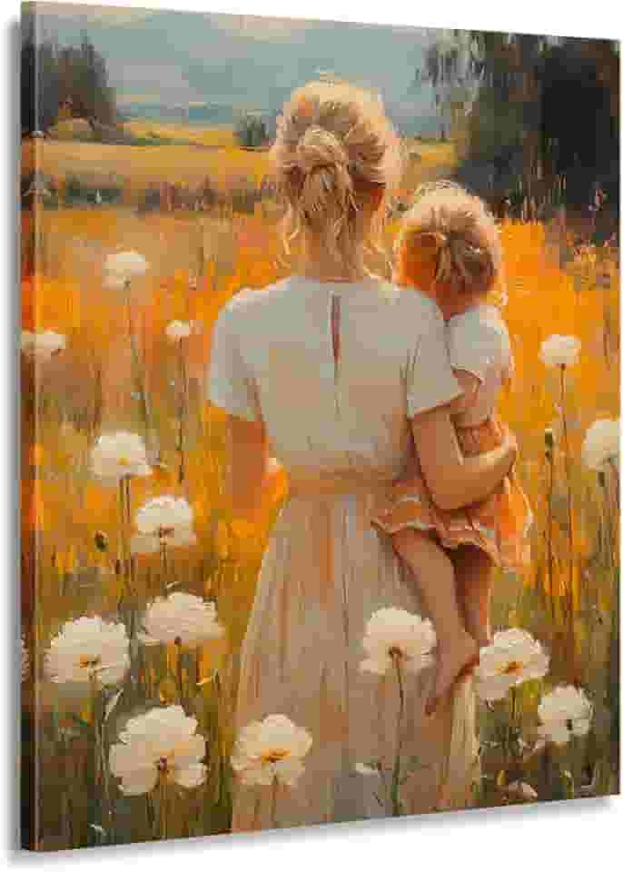 Decoração de parede em tela Family Love - Impressão de pintura de mãe e filho, presente de dia das mães com buquê floral, arte para casa, decoração de quarto (arte 5,5 cm x 61 cm sem moldura)