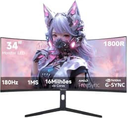 monitor 34 Ultrawide Curvo QHD 3440x1440 180Hz - Tela 1800R,1ms GTG,100% sRGB,FreeSync e G-SYNC Compatível,Suporte em Alumínio Ajustável - Monitor Gamer Ideal para Entretenimento,Trabalho e Jogos