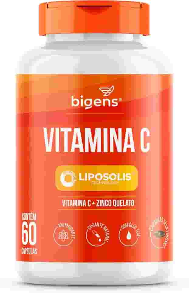 Vitamina C + Zinco Quelato LipoSolis® (Lipossomal, Alta Absorção), Formulado com TCM, 60 Caps, Bigens