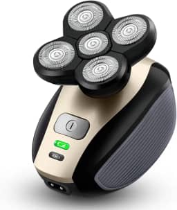 Telfun Barbeador elétrico 5 em 1 para homens, barbeadores rotativos recarregáveis molhados e secos, kit de cuidados sem fio 5D flutuante 5 cabeças com barba, nariz, orelha, aparador