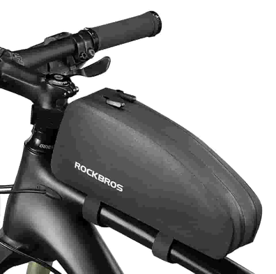 ROCKBROS Bolsa de quadro de bicicleta de tubo superior – impermeável, dois bolsos com zíper, bolsa para bicicletas