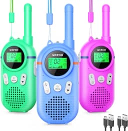 Walkie Talkies for Kids Rechargeable 3 Pack, Providing 48hrs Working Time and Long Range of 3KMs, Best Gift for Kids Aged 3-12 Years (Blue+Green+Purple)