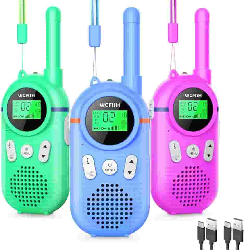 Walkie Talkies for Kids Rechargeable 3 Pack, Providing 48hrs Working Time and Long Range of 3KMs, Best Gift for Kids Aged 3-12 Years (Blue+Green+Purple)