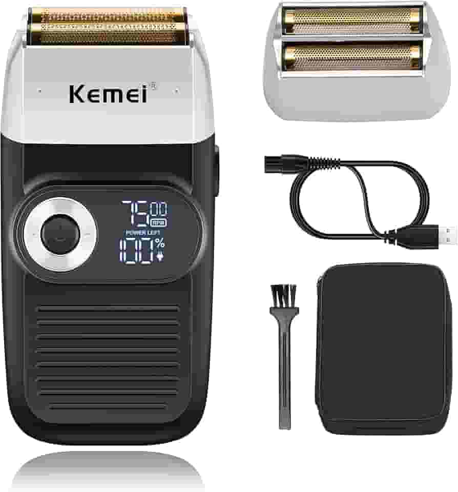 Kemei Barbeador Elétrico Profissional Foil para Homens Navalha com Aparador Careca Barbeador Sem Fio Recarregável Display LED 2 em 1