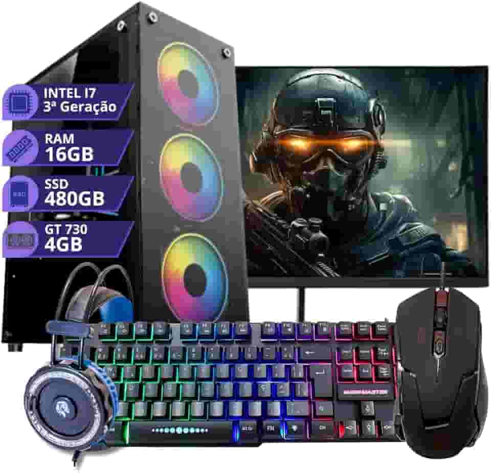 Pc Gamer Computador Intel Core I7 3.4GHz Memoria 16gb Ssd 480gb Placa Video 4gb Monitor 19