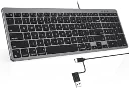 OMOTON Teclado com fio compatível com Mac, com interface dupla (USB e tipo-C), teclado numérico compatível com MacBook Pro/Air, iMac, Mac mini/Pro, cinza
