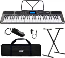Kit Teclado Musical Kobe Kb-400 5/8 61 Teclas Com Sensibilidade Conexão Midi Usb Entrada P/Pedal Sustain 500 Timbres - Completo