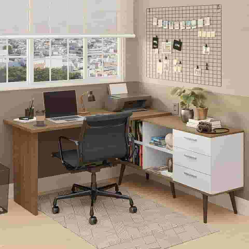 Escrivaninha Mesa de Escritório de Canto 3 Gavetas Lisboa Madesa