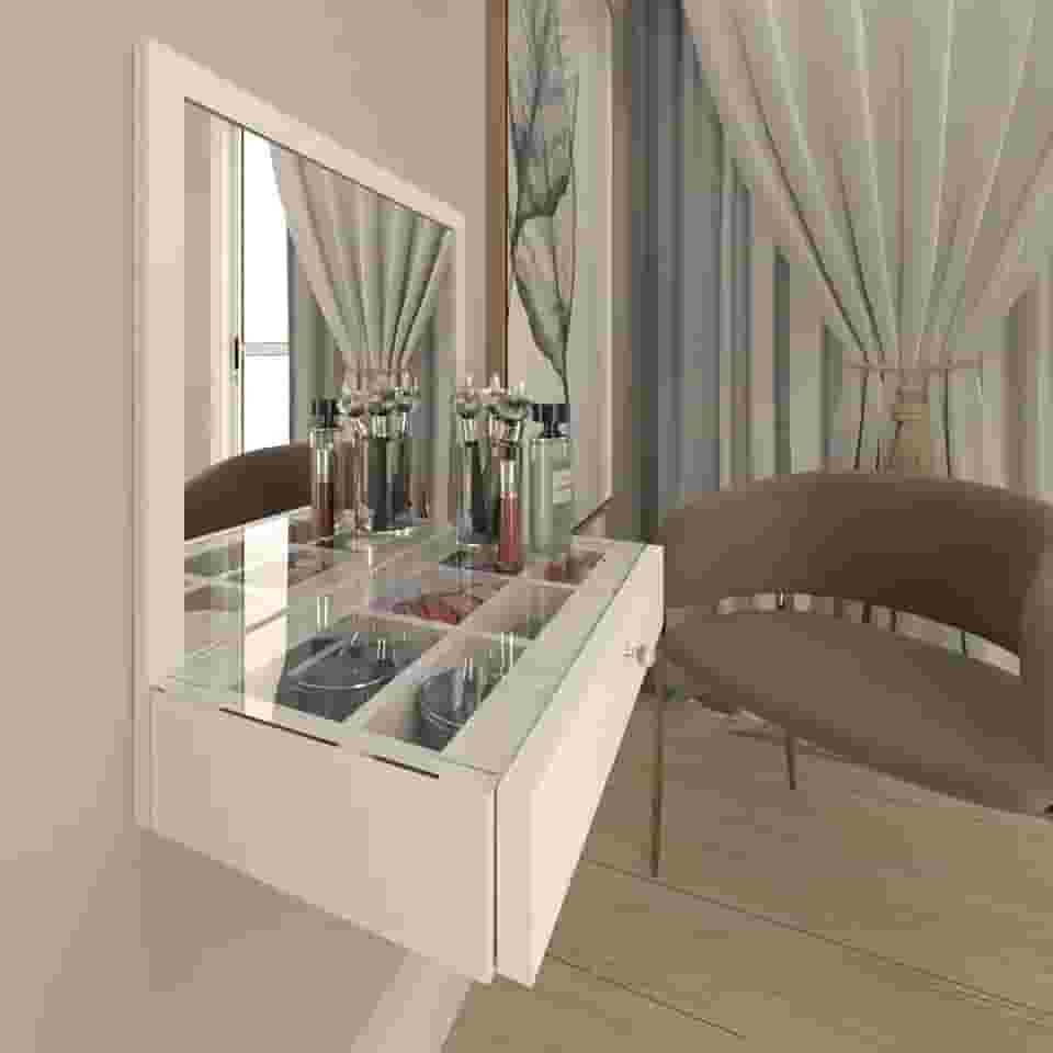 Penteadeira Sophia para Maquiagem e Joias Suspensa com Gaveta, Espelho e Tampo de Vidro 100% MDF