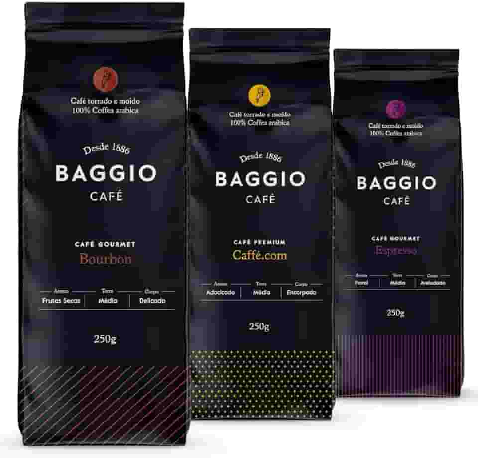 Café Em Pó Baggio - 3 Pacotes - 750g - Café Gourmet Arábica Moído