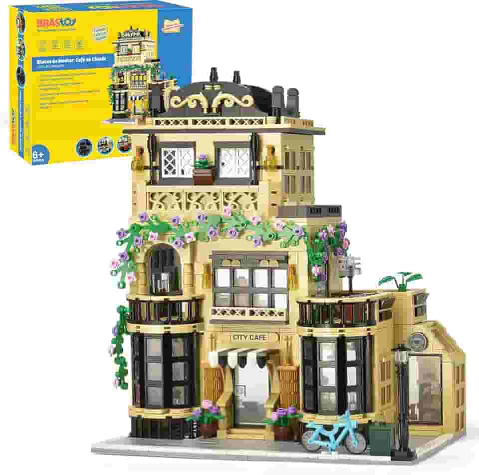 Conjunto de Blocos de Montar Construção de Café - Modelo de Construção de Cidade, Presente de Brinquedo STEM para Crianças e Adultos