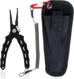 Alicate de pesca de 16,5 cm, aço de alto carbono, resistente à água salgada, com bainha e cordão, alicate de pesca, removedor de anzol, alicate de anel dividido para pesca no oceano, pesca com mosca,