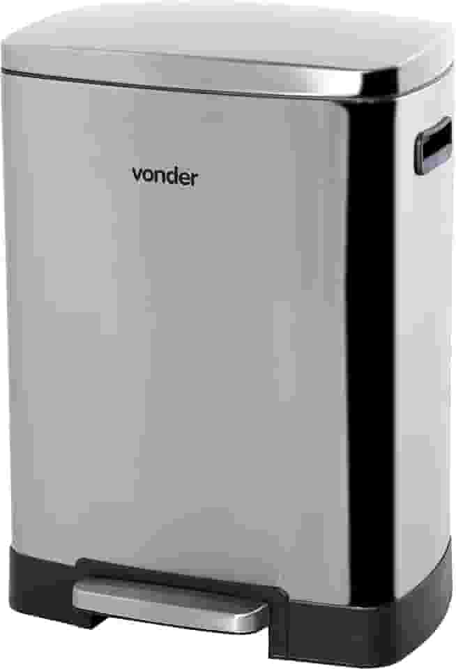 Vonder, Lixeira Retangular, 50 Litros, Inox, Cinza.