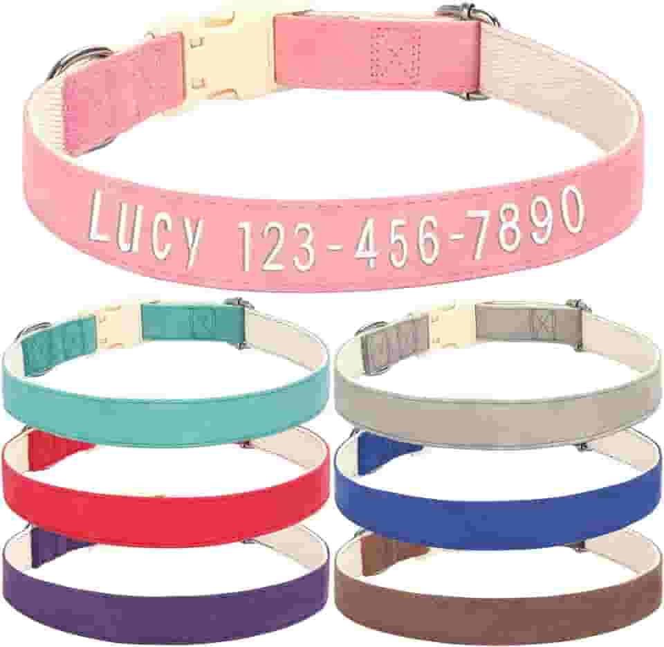 Coleiras de cachorro bordadas personalizadas com nome e número de telefone do animal de estimação, coleiras de tamanhos ajustáveis personalizadas com fivela de liberação rápida e anel em D para cães