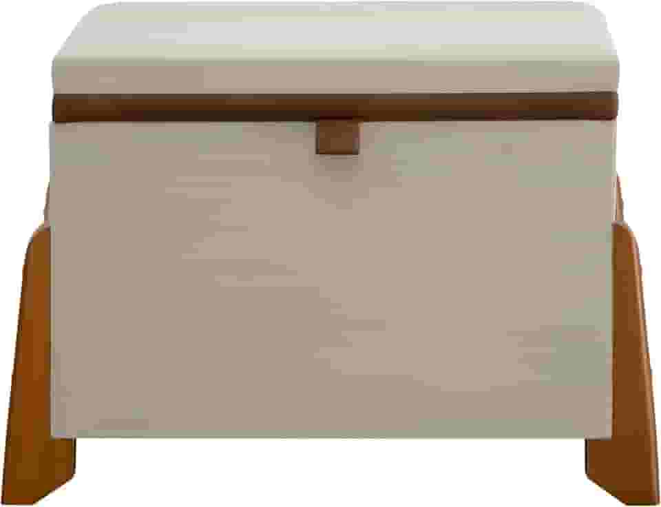 Puff Baú Bege com Pés de Madeira Versátil e Chic