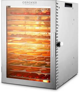 Máquina de desidratação de alimentos, 12 bandejas de aço inoxidável, desidratador de carne para carne seca, secador de ervas de 800 W, controle de temperatura 190ºF, temporizador 24H, poderosa