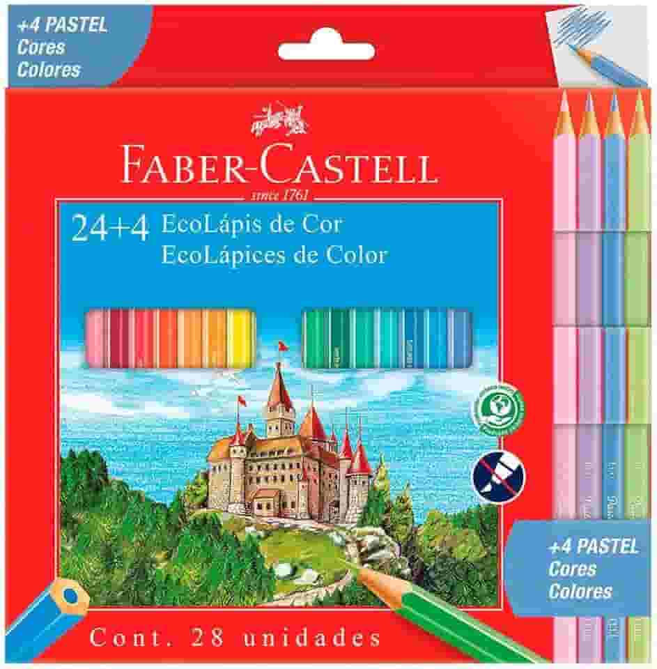 Ecolapis de cor, Faber-Castell, 120124+4P, Com + 4 pastel, estojo com 24 cores, Multicor