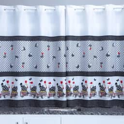 Cortina Cozinha Oxford 2,00x1,40 Estampada Cappuccino Janela Vitrô Ilhós Blackout Blecaute Decorativa Poliéster Varão (Galinha)