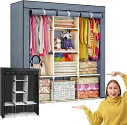 Guarda-Roupa Dobrável 3 Portas Portátil Armário Organizador Multiuso com Cabideiro e Sapateira Resistente Impermeável