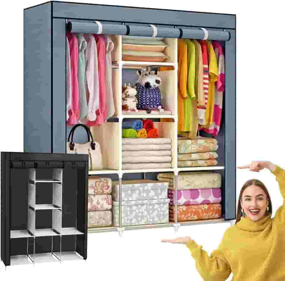 Guarda-Roupa Dobrável 3 Portas Portátil Armário Organizador Multiuso com Cabideiro e Sapateira Resistente Impermeável