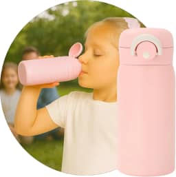 Garrafa Térmica Parede Dupla, 350ml, Inox, Tampa Abre e Fecha Fácil, Conserva Bebidas Geladas por 24h (Rosa)