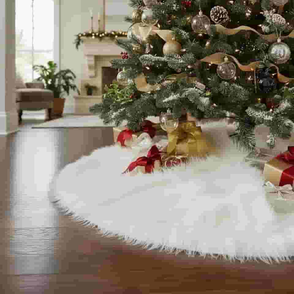 Saia P/Arvore De Natal Pelúcia Pelo Alto 7cm Branca 50cm