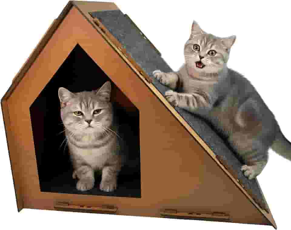 Casa de Gato com Arranhador, para Felinos, 48x30x38cm, MDF, Desmontável, Design Moderno, Disponível em Preto, Marrom, Caramelo e Cru