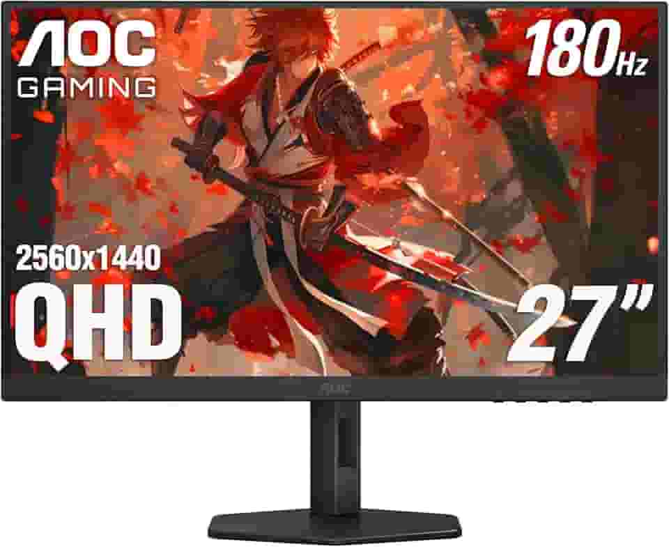 AOC Q27G4XN Monitor de jogos 27', 2K QHD 2560 x 1440, 180 Hz 1 ms, Adaptive-Sync, Height ajustável, 2 X HDMI 2.0, 1 porta de exibição, Xbox/PS5/Switch Ready, 3-Year Zero-B. Right-Dot