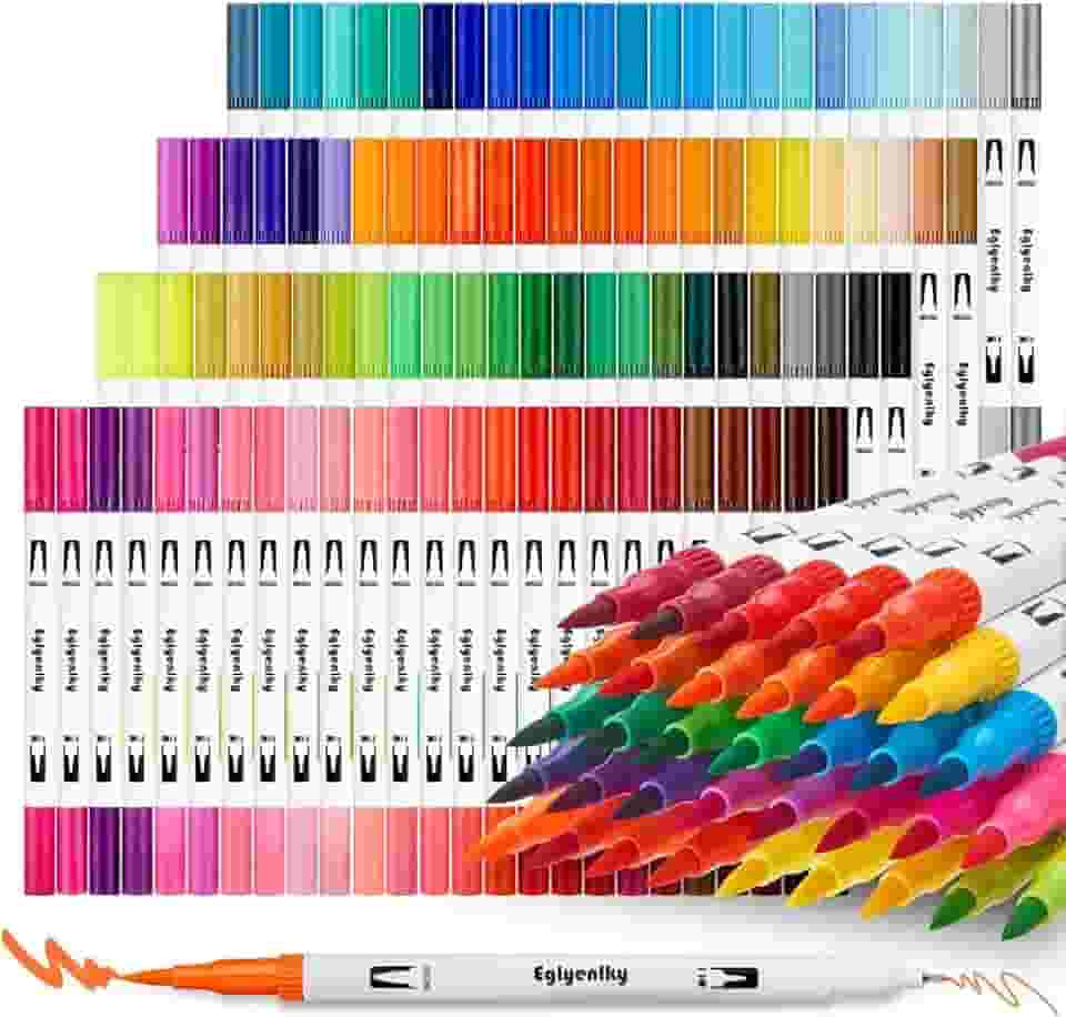 Kit Brush Pen 100 Cores 2 em 1 – Canetas Dupla Ponta (Pincel e Fina) para Lettering, Ilustração, Pintura e Material Escolar