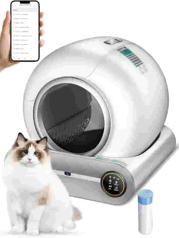 Caixa de Areia Autolimpante, Caixa de Areia com Sensor/Controle Por App/limpeza programada, 65L+9L para Gatos, para Gatos Fechada, Grande