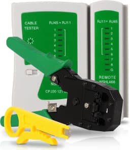 Kit Alicate Crimpar com Descascador Lâmina de Corte e Desencapador Cabo de Rede Internet Lan e Testador Cabo De Rede Rj14 Rj11 Teste Profissional Ethernet Lan Fio