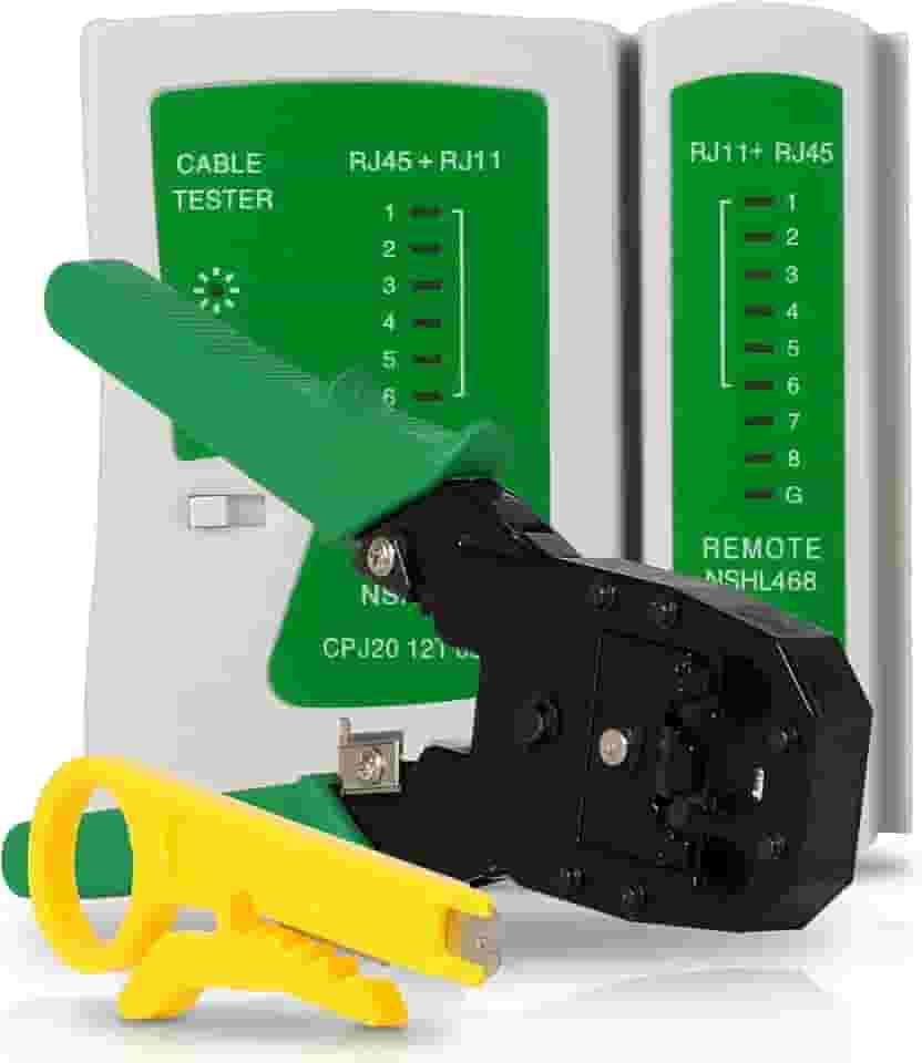 Kit Alicate Crimpar com Descascador Lâmina de Corte e Desencapador Cabo de Rede Internet Lan e Testador Cabo De Rede Rj14 Rj11 Teste Profissional Ethernet Lan Fio