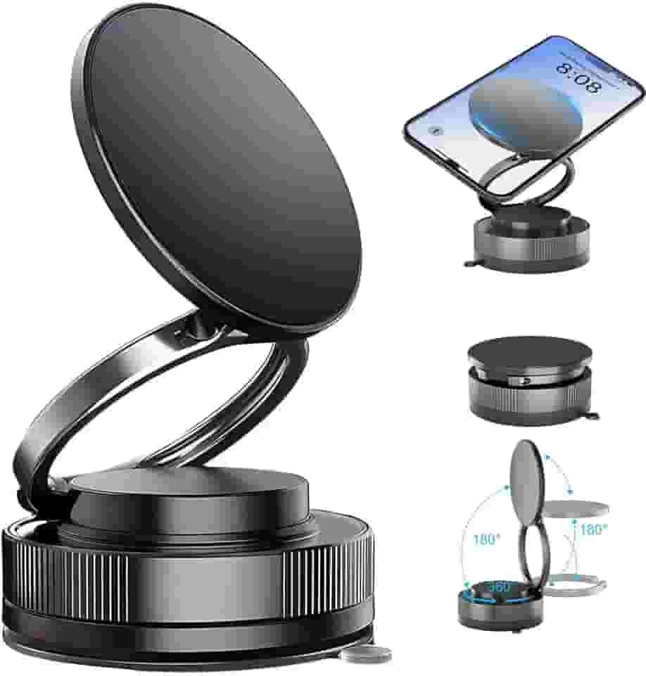 Suporte Magnético para Celular de Carro 360° Ajustável e Dobrável, Portátil com Ventosa Forte para Carro/Ginásio/Espelho/Superfícies Lisas, Compatível com Todos Smartphones (Preto)